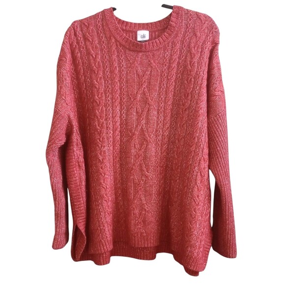 Cabi Playoff Sweater Rust Red Heathered Pullover Crew Cable Knit Front #4280 XL - Picture 1 of 5